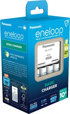 Karikues baterish Panasonic Eneloop Basic BQ-CC51 me 4x AA 2000 mAh, Bardhë