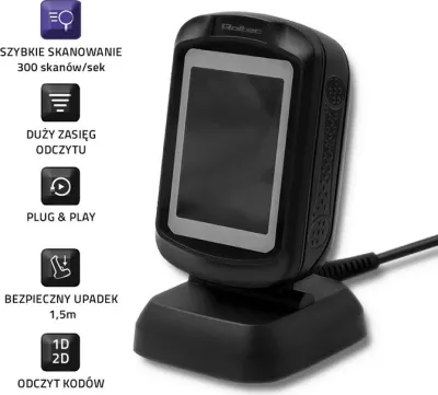 Skaner barkodi dhe QR Qoltec 50864, USB, i zi