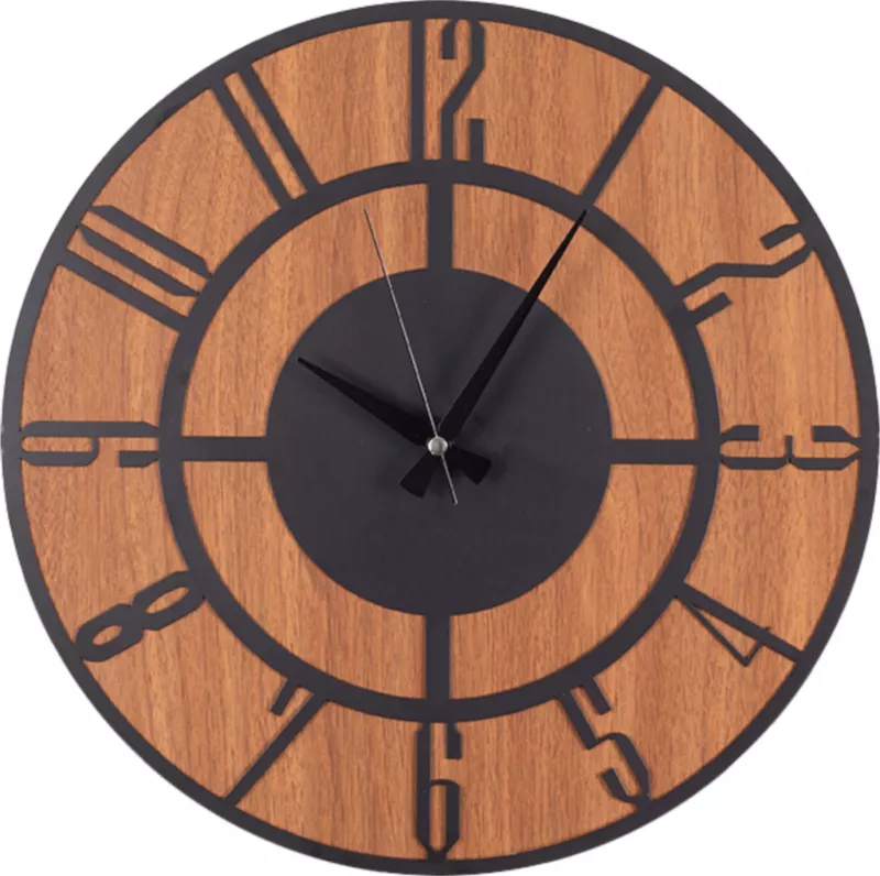 Orë muri metalike, ngjyrë e zezë, me MDF, FH7453, D41 cm