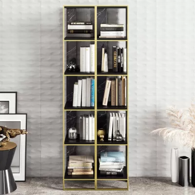 Raft librash Hanah Home, Polka 2, i zi dhe i artë (2 copë)