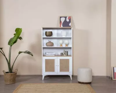 Raft librash Skye Decor, i montueshëm, ngjyrë e bardhë dhe lis