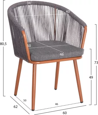 Karrige për ngrënie HARRIET FH5548.11, alumin kafe, kornizë gri, 60x62x80.5 cm, set prej 4 copash