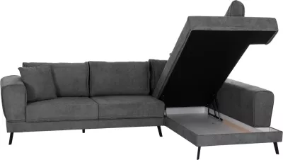 Këndare me shtrat, Zenora, kënd i djathtë, material stof ngjyrë gri e errët, FH3337.01R, 303x214x80cm