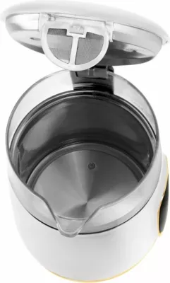 Çajnik elektrik ADLER AD 1305 WG 1.7L me kontroll temperature, ekran LED, prekje (touch), i bardhë/transparent me detaje ari