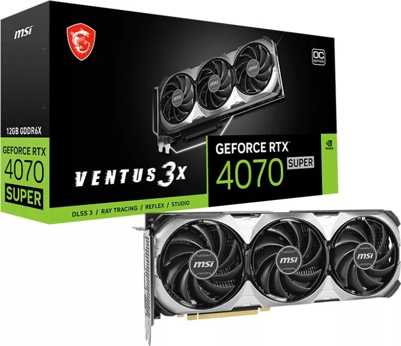 Kartelë grafike MSI VENTUS GeForce RTX 4070 SUPER 12G 3X OC, 12 GB, PCI Express 4.0, e zezë/argjendtë