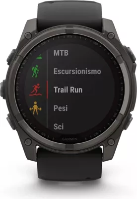 Smartwatch Garmin fēnix 8 Solar, Sapphire, Carbon Gray DLC Titanium, Black/Pebble Gray strap, 51 mm