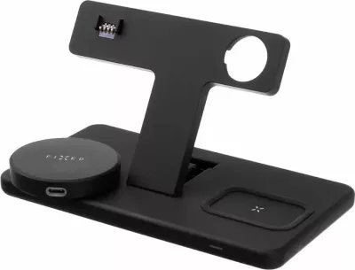 Stacion karikimi pa kabllo Fixed MagPowerstation FIXMPOS-BK 3-në-1 15W MagSafe/Qi, e zezë