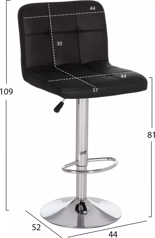 Karrige për bar rrotulluese DIANA, lëkurë PU e zezë, metal krom, FH202.21, 44x52x109cm, set prej 2 copë