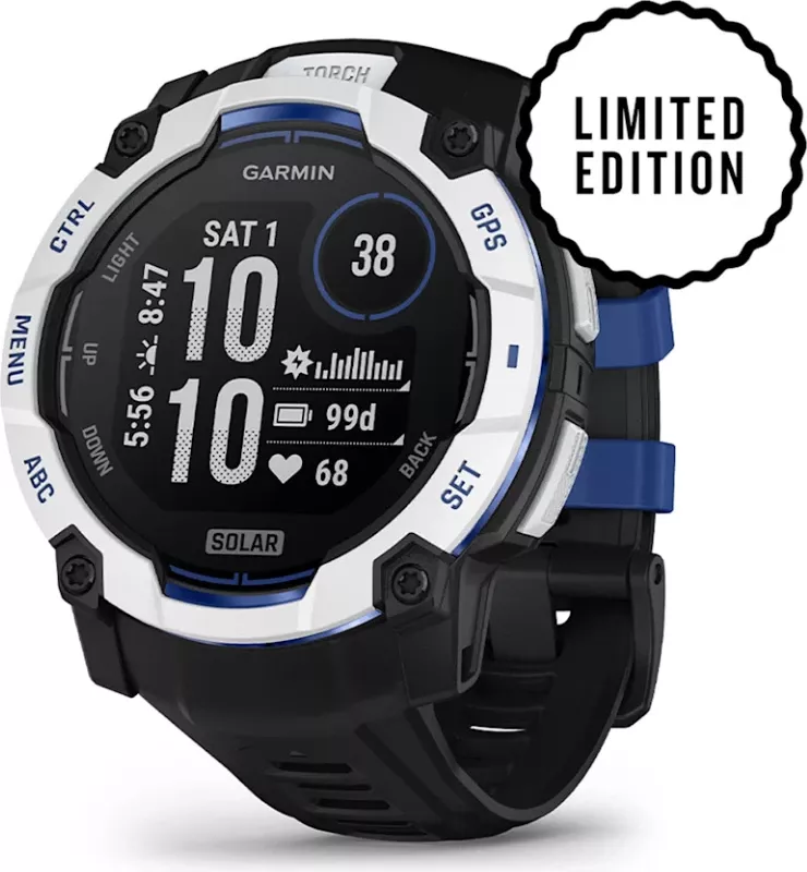 Smartwatch Garmin Instinct® 3, Solar, Whitestone/Black-Bolt Blue, 50 mm