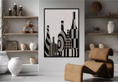 Pikturë dekorative Art Bottles, shumëngjyrëshe, kornizë e zezë, 83x123x4cm