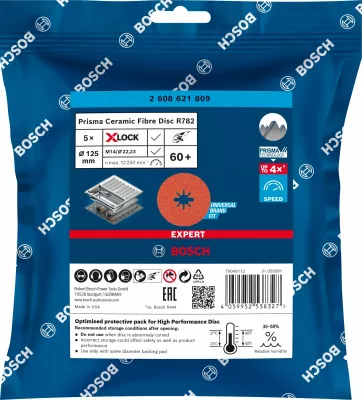 Disk fibër abraziv Bosch EXPERT R782 Prisma Ceramic X-LOCK 125 mm, Ø22.23 mm, G60, set 5 copë