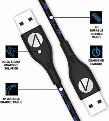 Kablë magnetike Play & Charge 4Gamers Stealth Twin, 2 x 3m, pakim dyshe, zi/kaltër