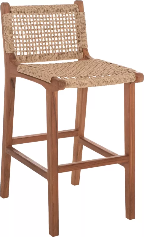 Karrige për bar me mbështetëse për jashtë, dru tik dhe litar, FH9381.01, 40x53x89H cm