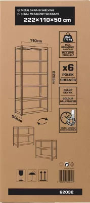 Raft metalik magazinimi PROLINE 62032, 6 rafte, 222x110x50cm, 175kg/raft