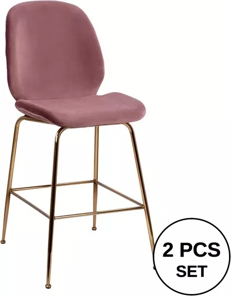 Karrige për bar mesatare FH8524.02, kadife rozë e zbehtë & kornizë metalike ari, 48x61x103 cm., set prej 2 copë