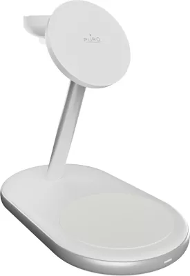 Karikues wireless 3-në-1 Puro Mag Station Qi2, MagSafe, i bardhë