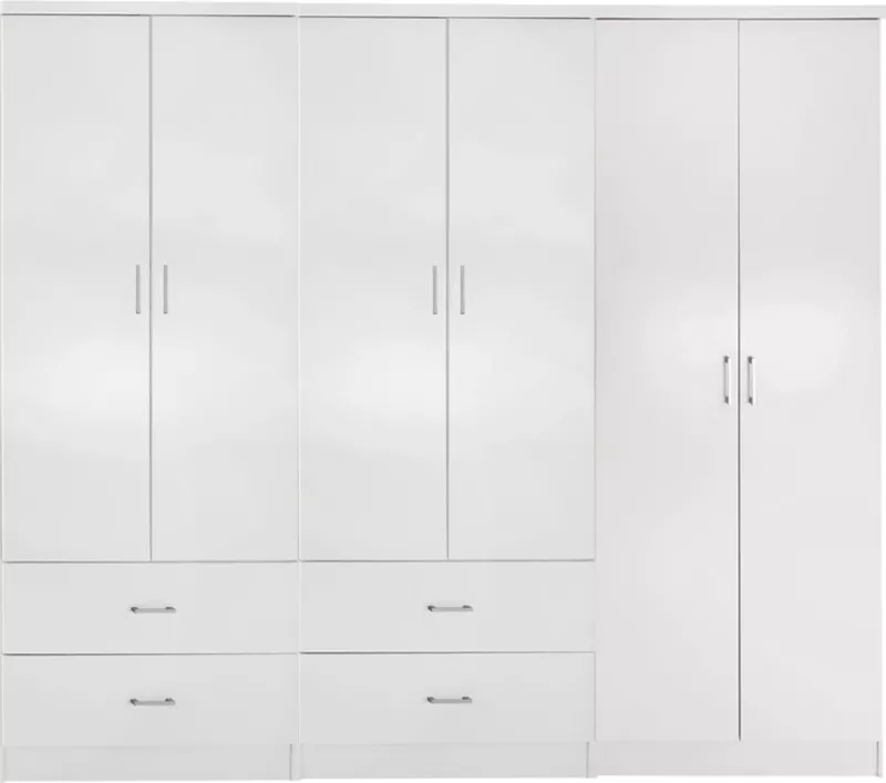 Dollap REINA FH21062.05 6-dyer me 4 sirtarë, melaminë, ngjyrë e bardhë, 240x43x181 cm