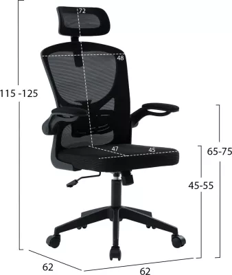 Karrige zyre ergonomike FLOATER, material rrjetë e zezë, FH1230.01, 62x62x106-116cm