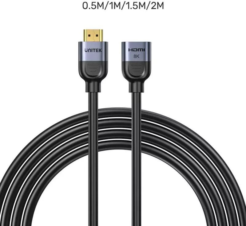 Zgjatës HDMI Unitek 2.1, 8K 1m, ngjyrë argjend e zezë