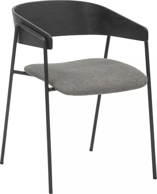 Karrige për tavolinë ngrënieje KORIN FH9975.02 metal & dru, pëlhurë e zezë-gri, 54x51x72,5H cm, set prej 2 copë