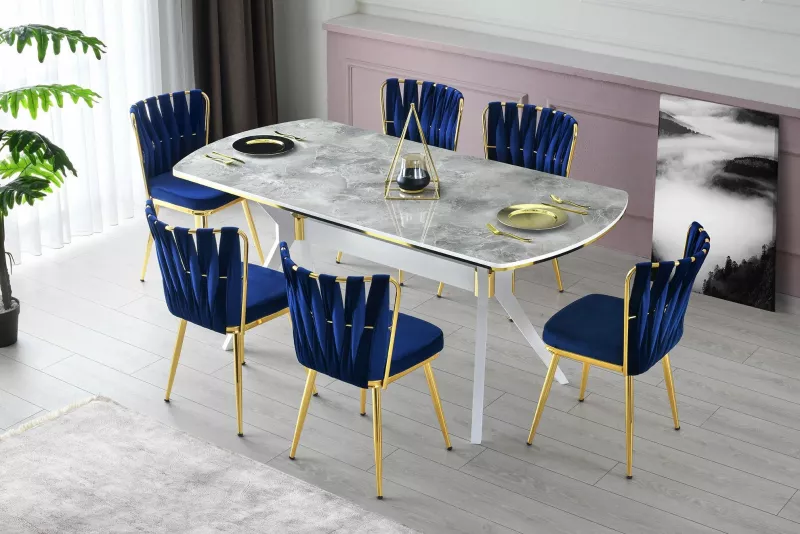 Set karrigesh (2 copë), Hanah Home, Kuşaklı - 209 V2, ngjyrë ari dhe kaltër e errët