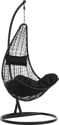 Fole varëse MILLIE FH5996.02 metal-sintetik ratan & jastëk në të zezë Φ95x195Hcm