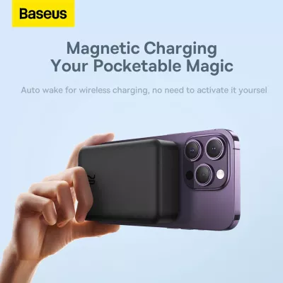 Powerbank Baseus Magnetic Mini 20000 mAh 20W me kabllo USB-C/USB-C, e zezë