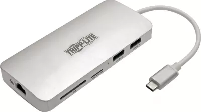 Stacion Dokimi Eaton Tripp Lite, USB-C - HDMI 4K, USB 3.2 Gen 1, Hub USB-A/C, GbE, Lexues Kartash Memorie, Ngarkim 60W PD, ngjyrë argjendi