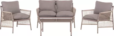 Set lounge për jashtë, 4 ulëse, DEANDRA, metal ngjyrë shampanjë, jastëkë gri, FH6507.02