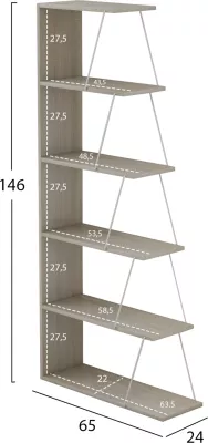 Raft librash MINI TARS FH2241.11 melaminë sonoma-shufra metali të bardha 65x22-24x146H cm