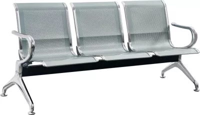 Ulëse treshe aeroporti, model Aviator, metalike, ngjyrë argjendi/gri, FH18399, 171x64x76cm
