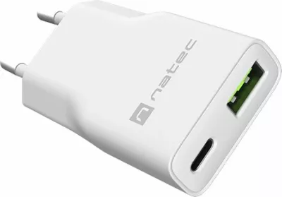 Karikues rrjeti Natec Ribera GaN Slim NUC-2376, 20W, 1x USB-A + 1x USB-C, 3A, i bardhë