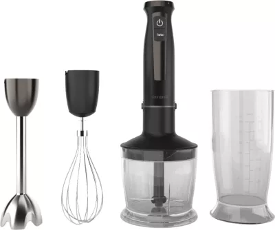 blender shkop AIWA KENKIRI 1500 Plus ABL-1500P, 1500 W, 40 shpejtësi + Turbo, 6 thika Titanium, me grirës 500 ml + rrahëse inox + gotë matëse 800 ml, zi/inoks