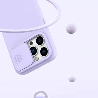 Mbështjellës Nillkin CamShield Silky Silicone për iPhone 14 Pro, me mbrojtëse kamere, Blu