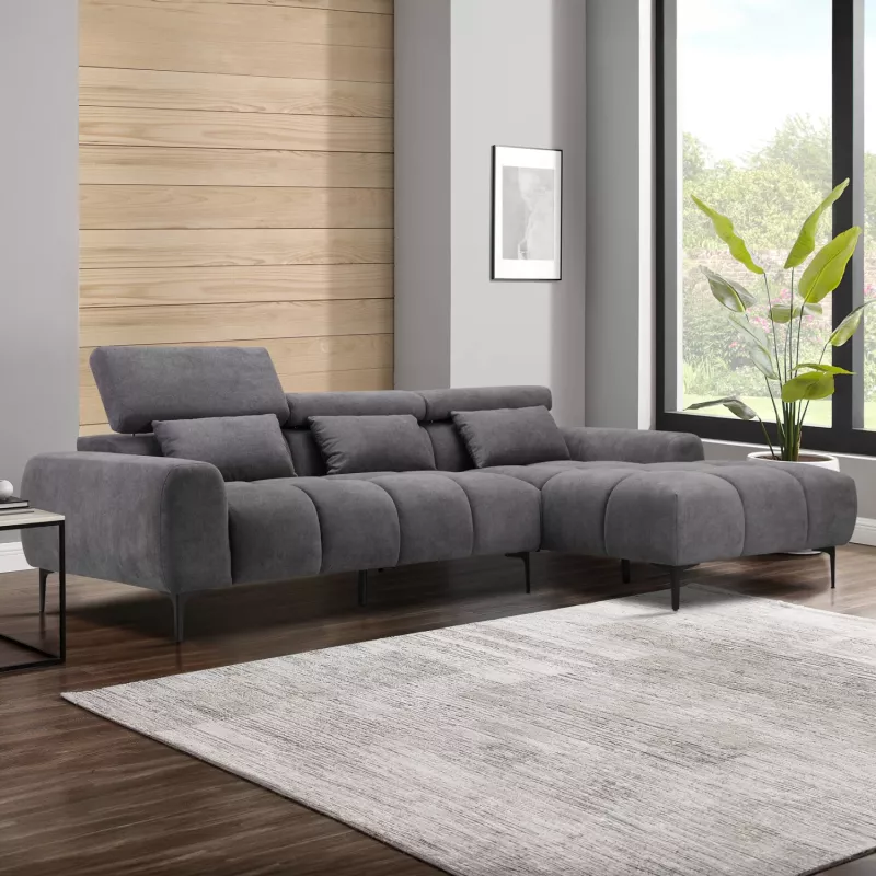 Kënd divan i djathtë DIVYA FH3267.02R prej lëkure sintetike gri 266x104x97Hcm