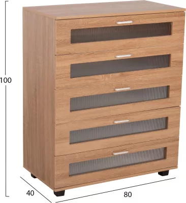 Komodinë me sirtarë THORGAN FH9881.01 melaminë në ngjyrë sonama-5 sirtarë 80Χ40Χ100H cm