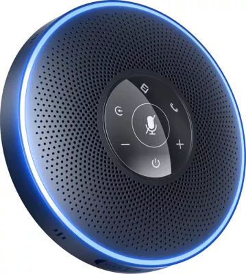 Altoparlant konferencash EMEET OfficeCore M2, wireless, 4 mikrofonë 360°, USB-C/Bluetooth/AUX, 2600mAh, i zi, me adapter USB A200 + kabllo + çantë