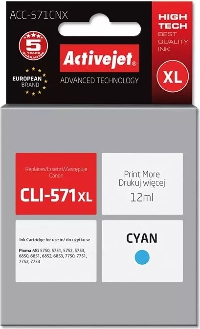 Toner për printer Activejet ACC-571CNX, për Canon CLI-571XLC, Cyan