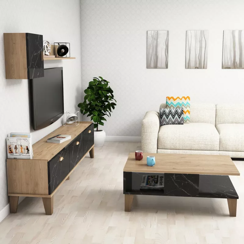 Set mobiljesh për dhomë dite Hanah Home, Sumer G5030, ngjyrë lis dhe mermer