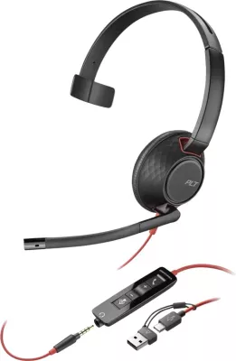 kufje me mikrofon Plantronics/Poly Blackwire 5210 8X230AA, me kabllo USB-A + 3.5mm, mono, me kontrolla inline, e zezë