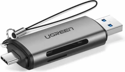 Lexues kartelash UGREEN 50706 2-në-1 USB 3.0/USB-C, deri 5Gbps, SD/microSD, argjendtë, në kuti