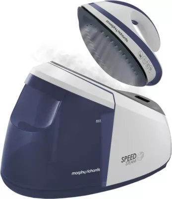 Hekur me avull Morphy Richards 333202, taban qeramike, rezervuar i lëvizshëm, bardhë/blu