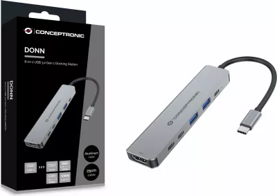 Docking station Conceptronic 6-1 USB-C në HDMI/2xUSB-A/2xUSB-C, 25cm, gri