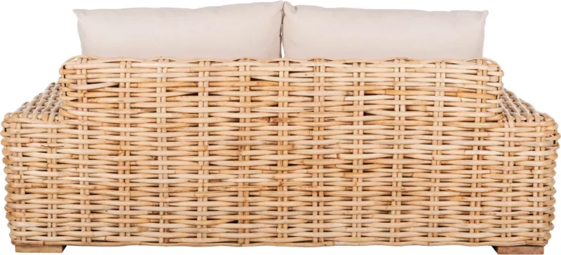 Divan i jashtëm 2-vendësh TROPEL FH9809 dru mango-rattan ngjyrë natyrale-jastëkë të bardhë 192x88x70-85Hcm