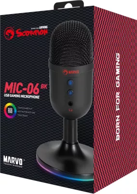 Mikrofon desktop Marvo MIC-06 USB omnidireksional me RGB, i zi
