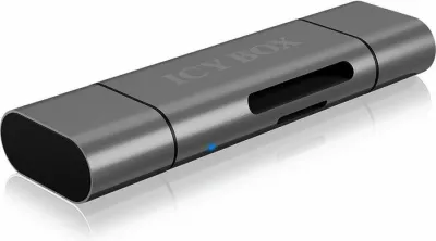 Lexues kartelash ICYBOX IB-CR200-C USB-C/USB-A/micro-B për SD/microSD deri 128GB USB 2.0 UHS-I, zi antracit
