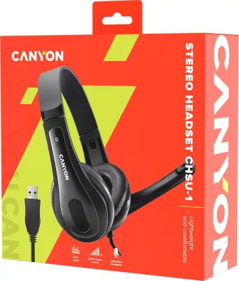 Kufje me mikrofon CANYON CHSU-1 USB, kabllo 2 m, stereo, të zeza