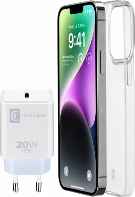 Mbështjellës Cellular Line Starter Kit për iPhone 14, 20W, i bardhë