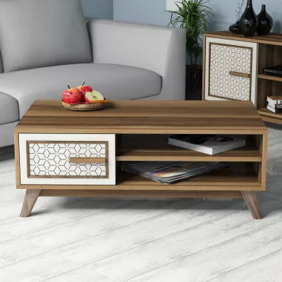 Tavolinë kafeje Skye Decor, Ayla, ngjyrë arre dhe krem
