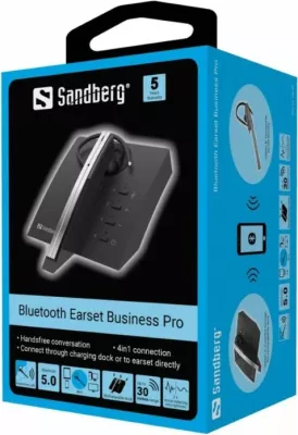 Kufje Bluetooth me mikrofon Sandberg Wireless Earset Business Pro 126-25, 60h, me stacion karikimi, zezë/argjend, set